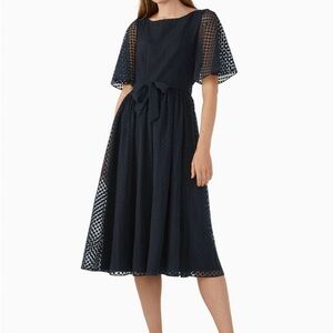 Kate Spade Navy Mesh Polka Dot Midi Dress